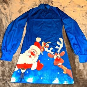 Blue Christmas Dress Santa & Rudolph